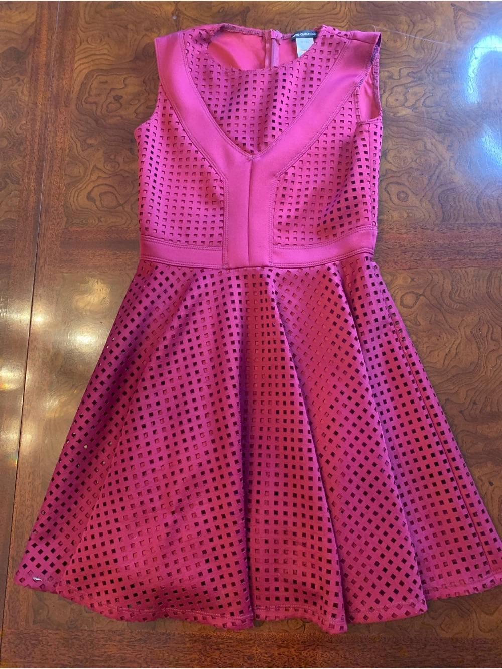 Girls Raspberry Pink Sleeveless Fit & Flare Laser-Cut Party Dress